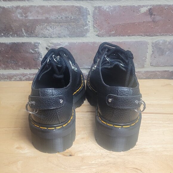 New Womens Dr Martens 1461 Quad HDW Piercing Black Milled Leather Boot Goth Sz 8 - Picture 4 of 5